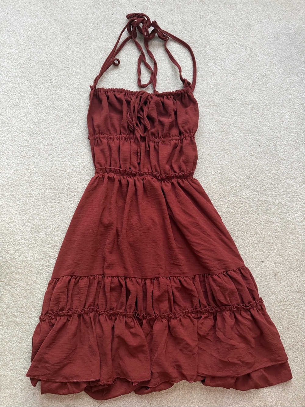SHEIN Rust Red Halter Tiered Sundress